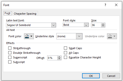 Superscript and subscript dialog box in Powerpoint