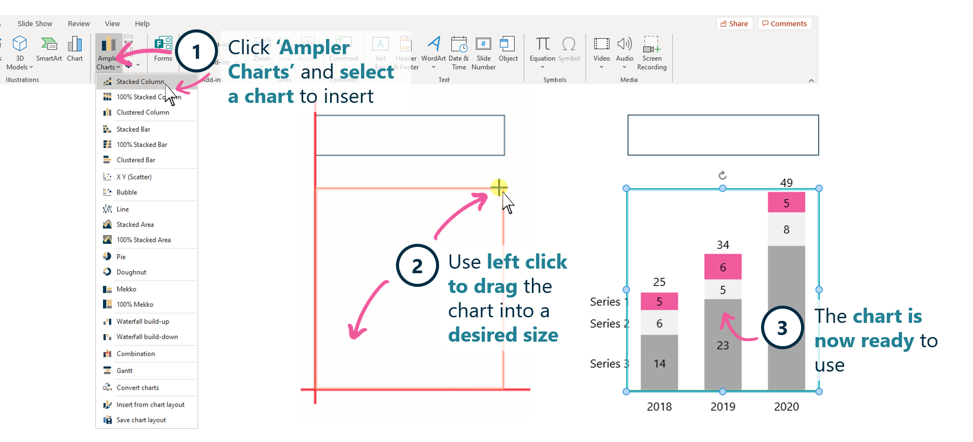 Insert a new chart by dragging into position - Ampler