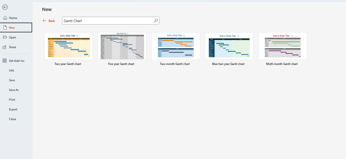 Gantt chart search in PowerPoint 