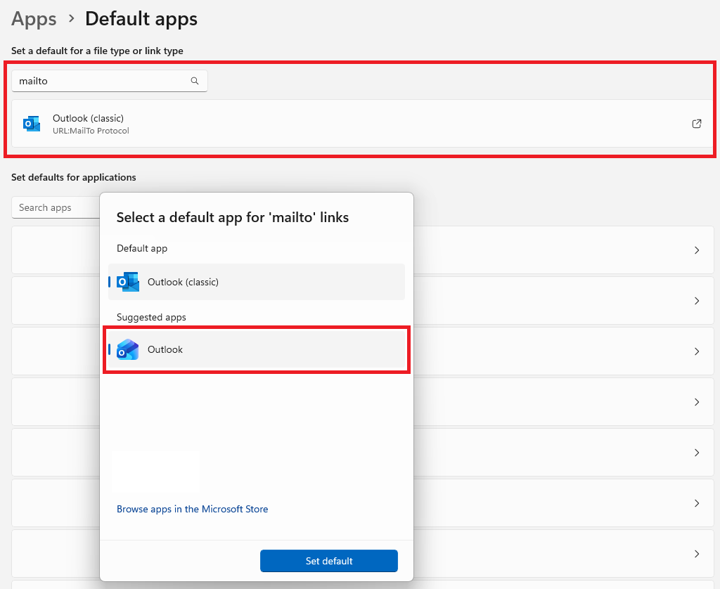 default apps mailto