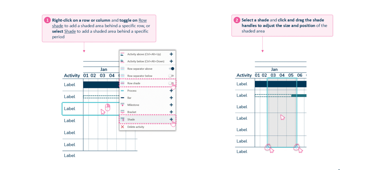Adding a shade to a row or time period on a Gantt chart in Ampler Charts